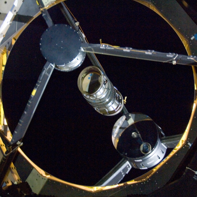 The SOFIA telescope with its freshly coated main mirror.