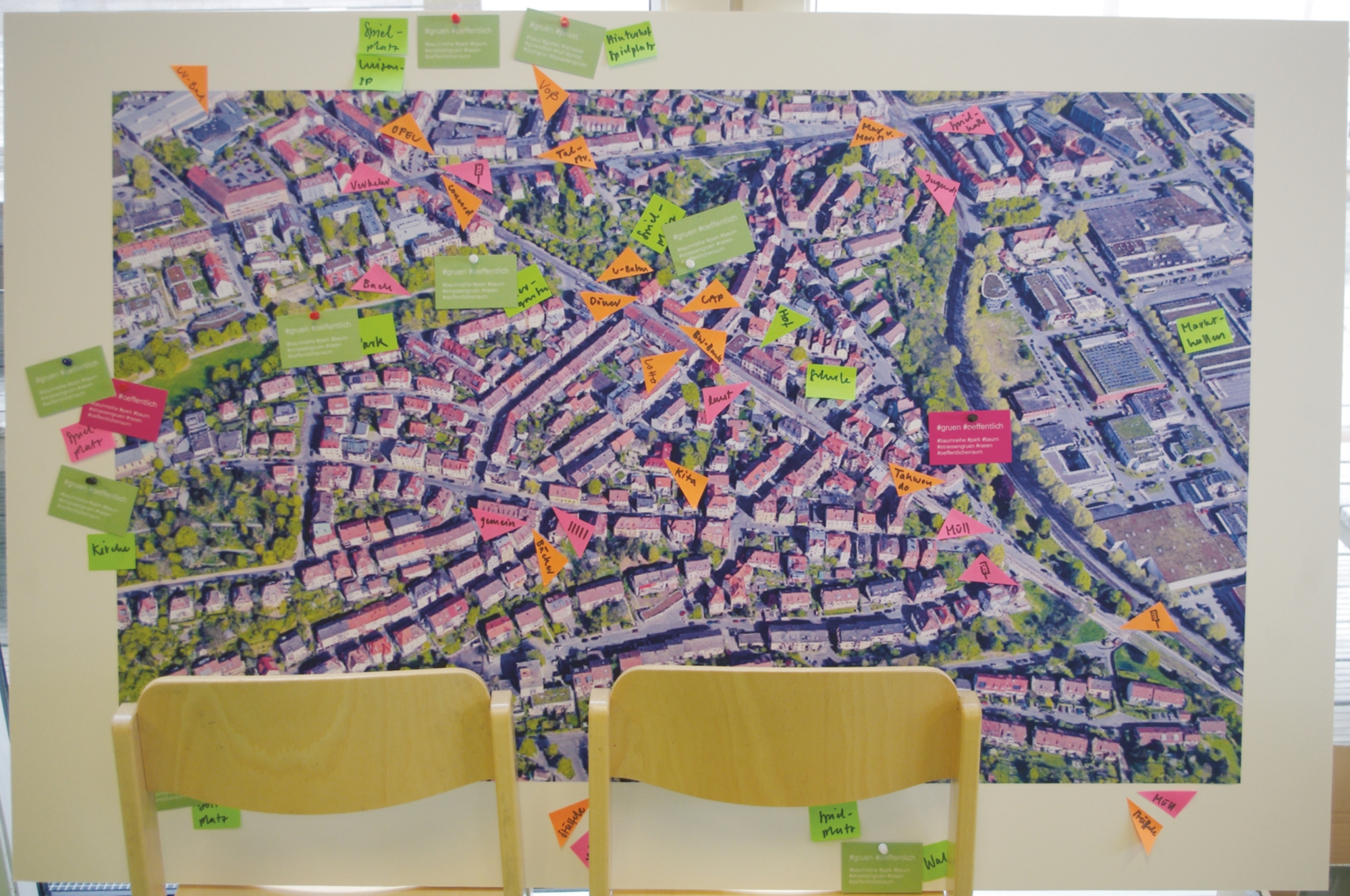 Bird's eye view of a city district