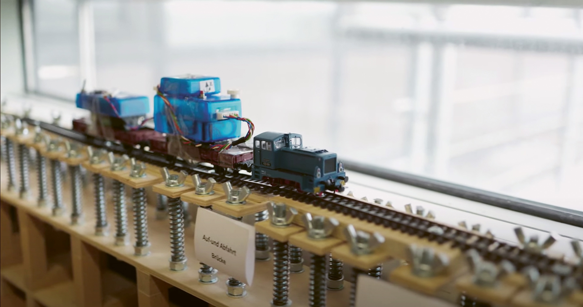 Model train on rails