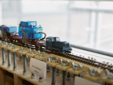 Model train on rails