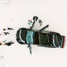 Drone shot of a car from above.