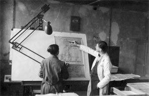 Konstruktionsbüro kurz nach dem Zweiten Weltkrieg