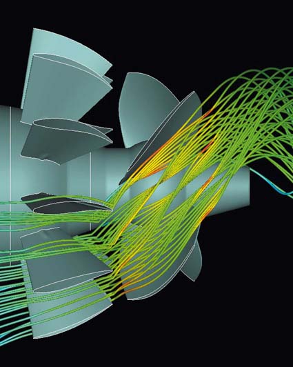 Simulierte Stromlinien in einer Rohrturbine