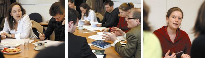 links Astrid Kufer mit ihrem Kommilitonen Florent Gougou, mitte Prof. Gabriel, rechts Isabelle Guinaudeau