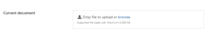 A pop-up window opens when you click on "upload documents". You can upload and replace documents using this window.