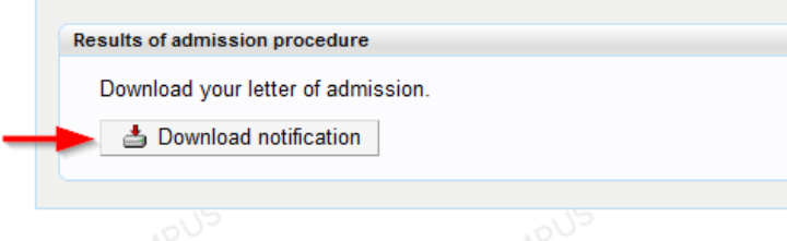 You can download your letter of admission in the section "admission" by clicking the button "download notification".