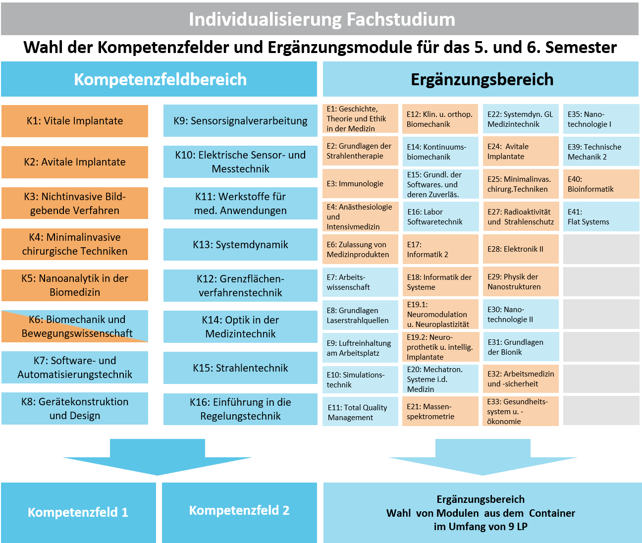 Übersicht über die Kompetenzfelder und Ergänzungsbereiche Es werden 12 Kompetenzfelder und über 30 Ergänzungsbereiche angeboten