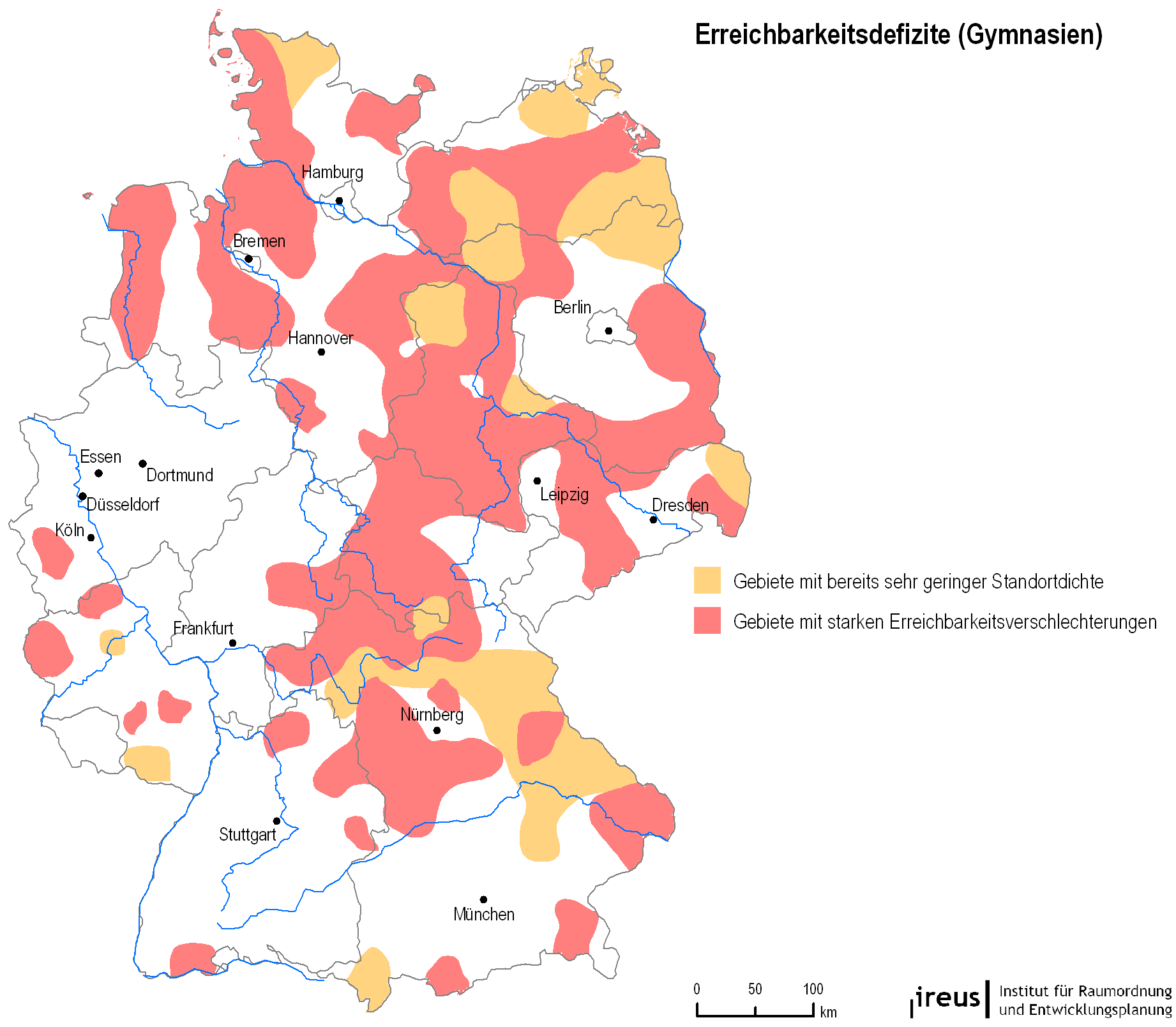  Forschungsergebnis: Defizite bei der Erreichbarkeit von Gymnasien