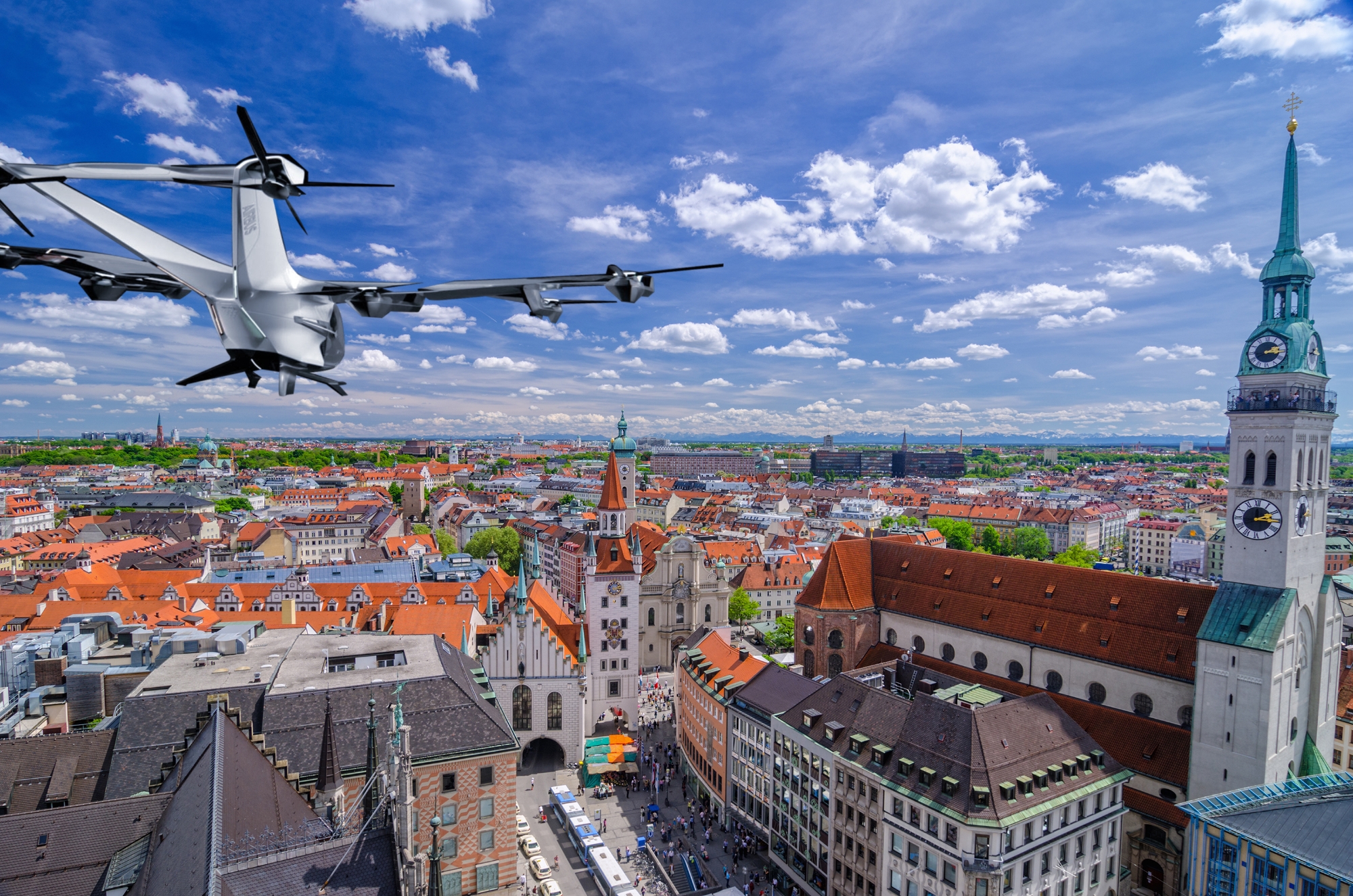 Air cab flies over Munich.
