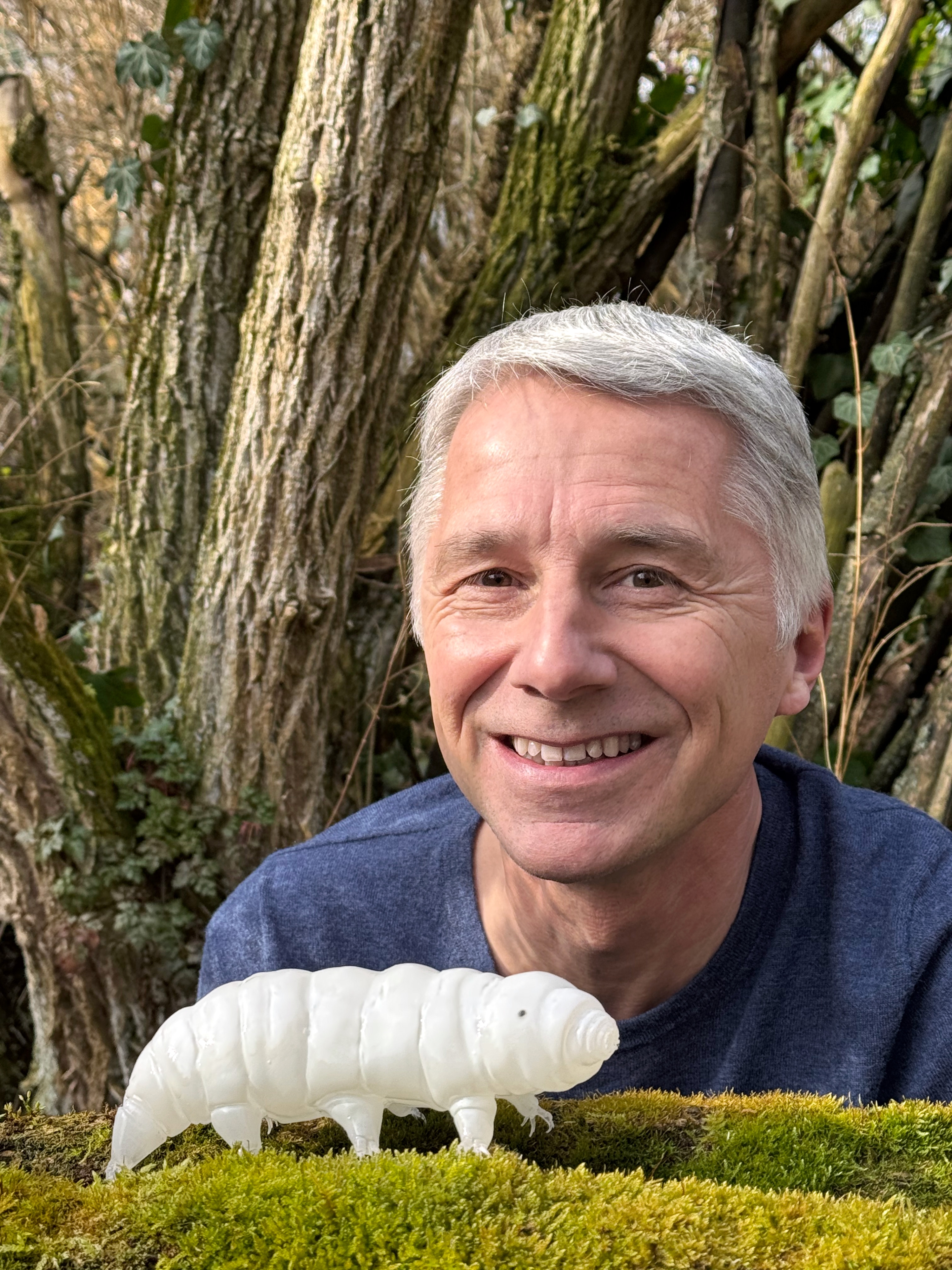 Zoologist Ralph Schill with a 200:1 model of a tardigrade.