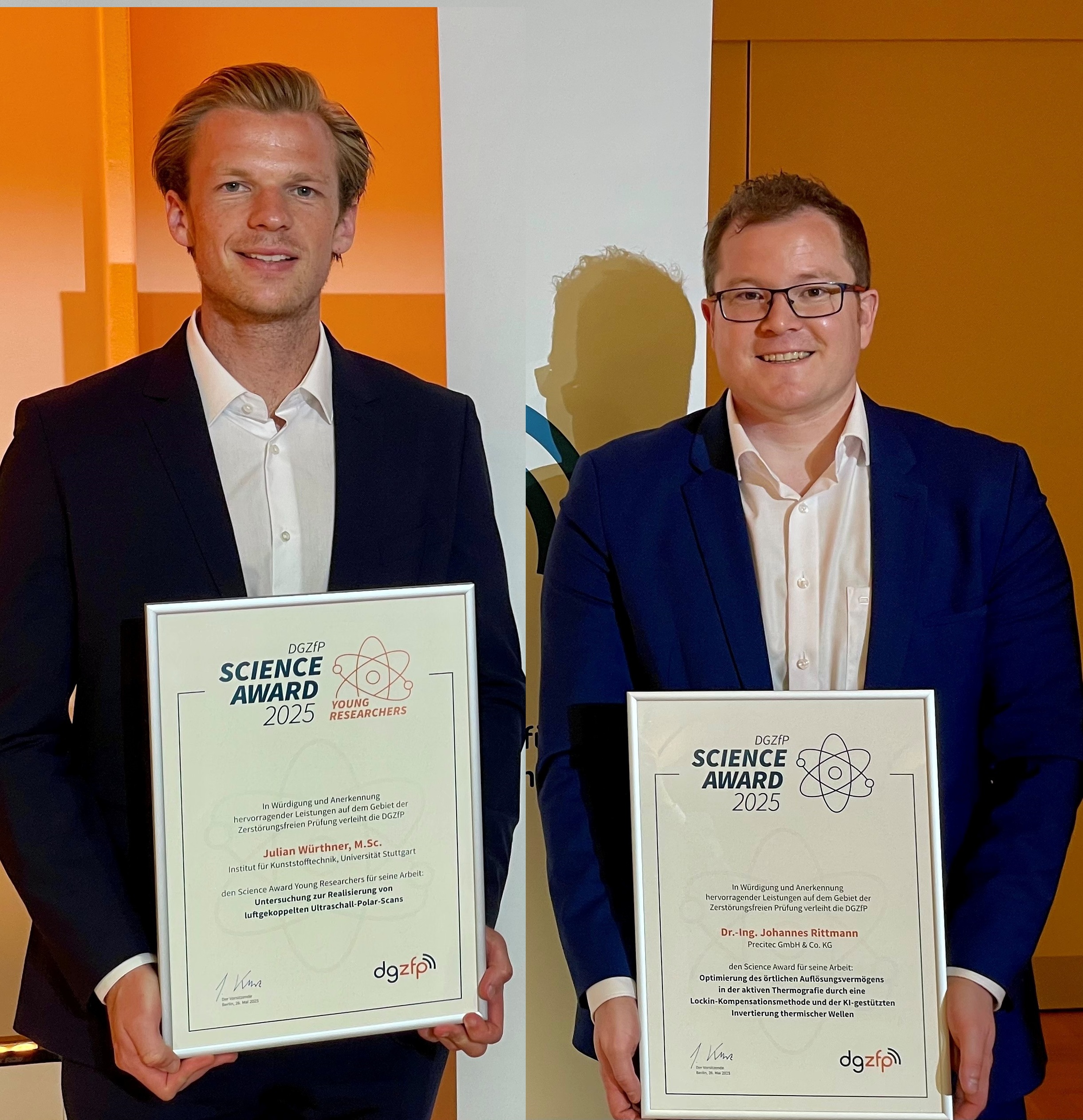 Die auf der Jahrestagung der DGZfP geehrten IKT-Forscher Julian Würthner, links, und Dr. Johannes Rittmann, rechts 