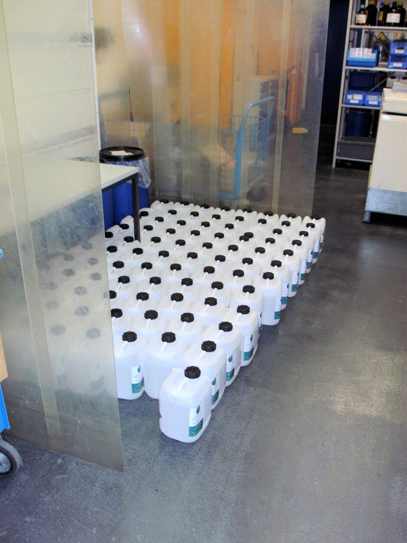 Container full of sanitizer ready to be dispatched