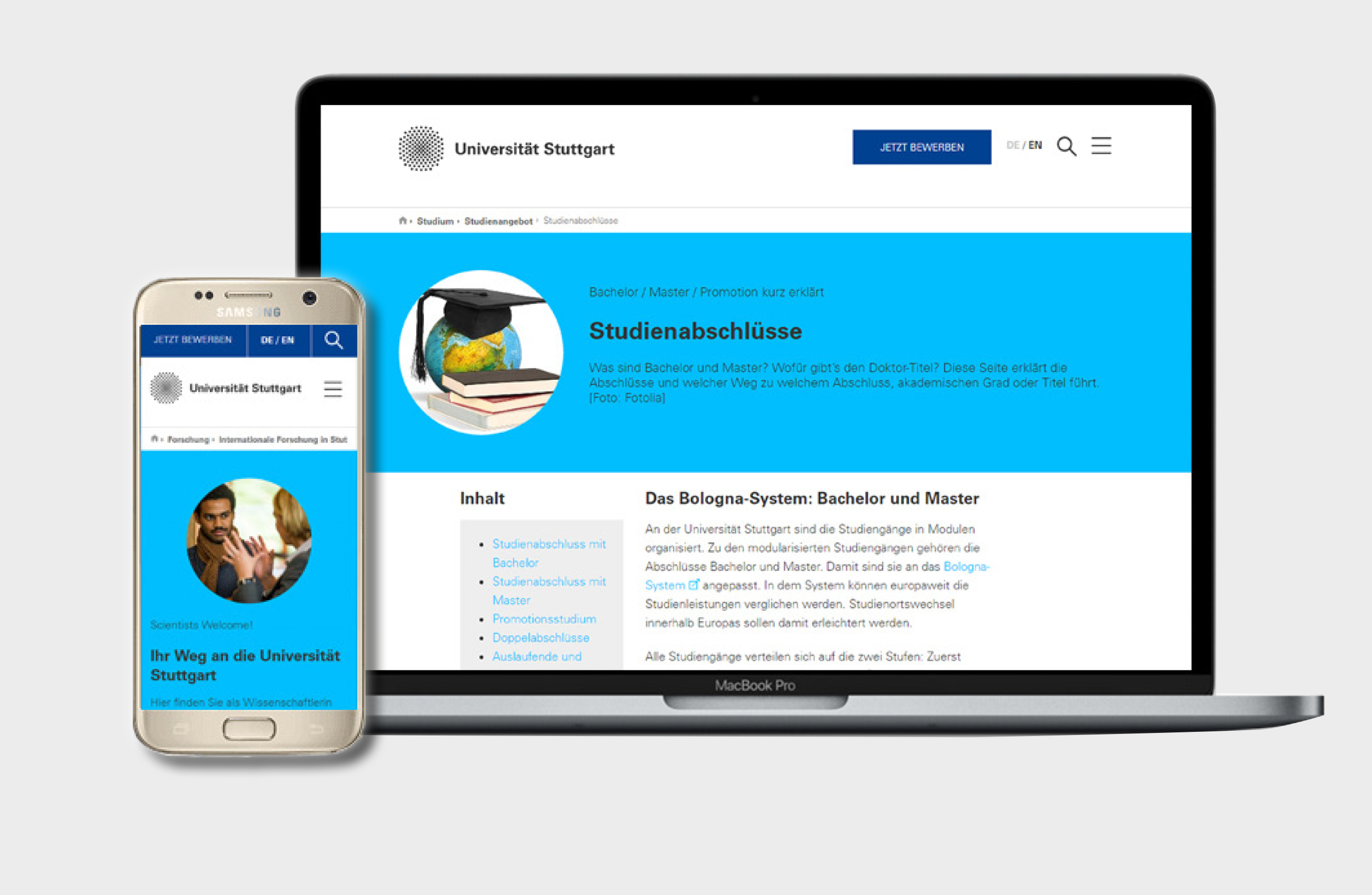The new websites of the University of Stuttgart.