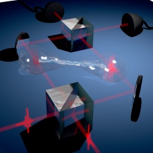 Two single-photons are overlapped on a beam splitter and generate a so-called biphotonic path-entangled NOON state.