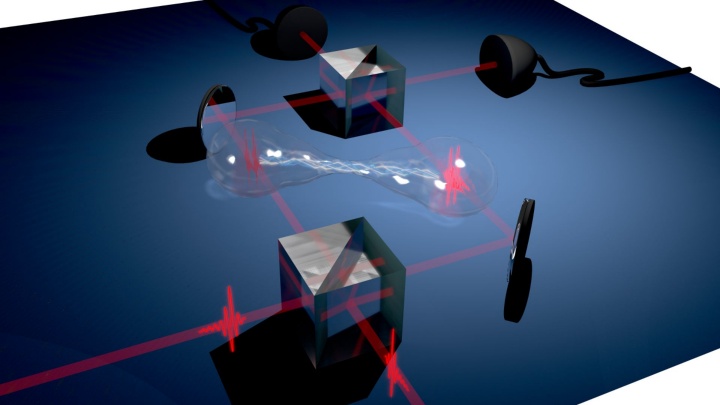 Two single-photons are overlapped on a beam splitter and generate a so-called biphotonic path-entangled NOON state. 