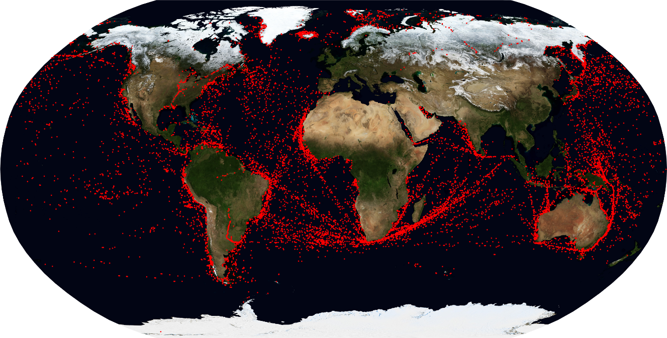 Ship signals received within the last 24 hours with the help of the AIS receiver
