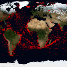 Ship signals received within the last 24 hours with the help of the AIS receiver
