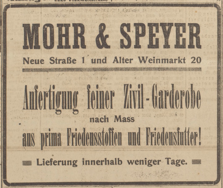 Zeitungsanzeige Mohr & Speyer 2918