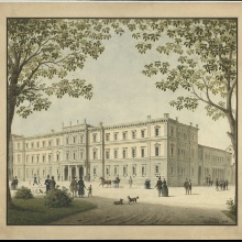 Perspektivische Zeichnung des Stuttgarter Kronprinzenpalais, entworfen von Ludwig Friedrich Gaab 1844.