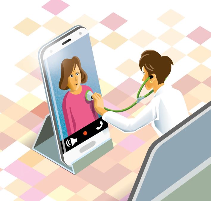 Ärztin untersucht Patientin am Handy (Symbolbild)