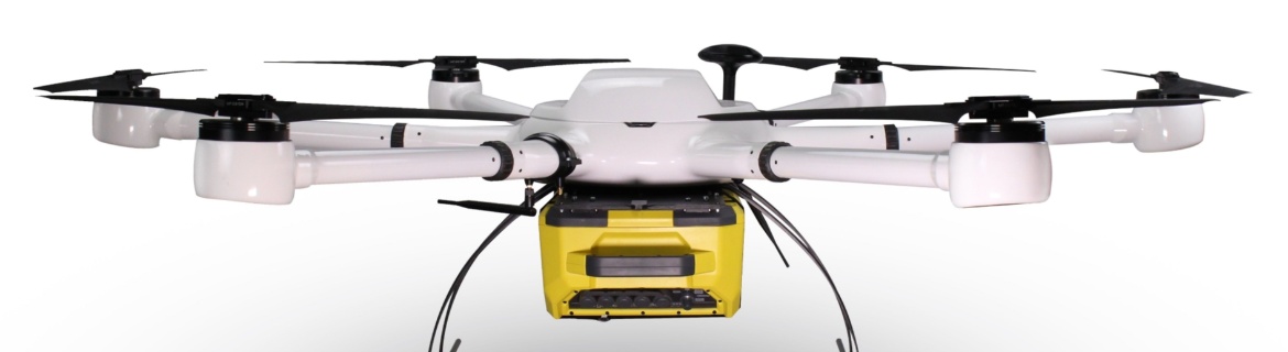 A heavy-duty drone with a portable FTIR spectrometer.