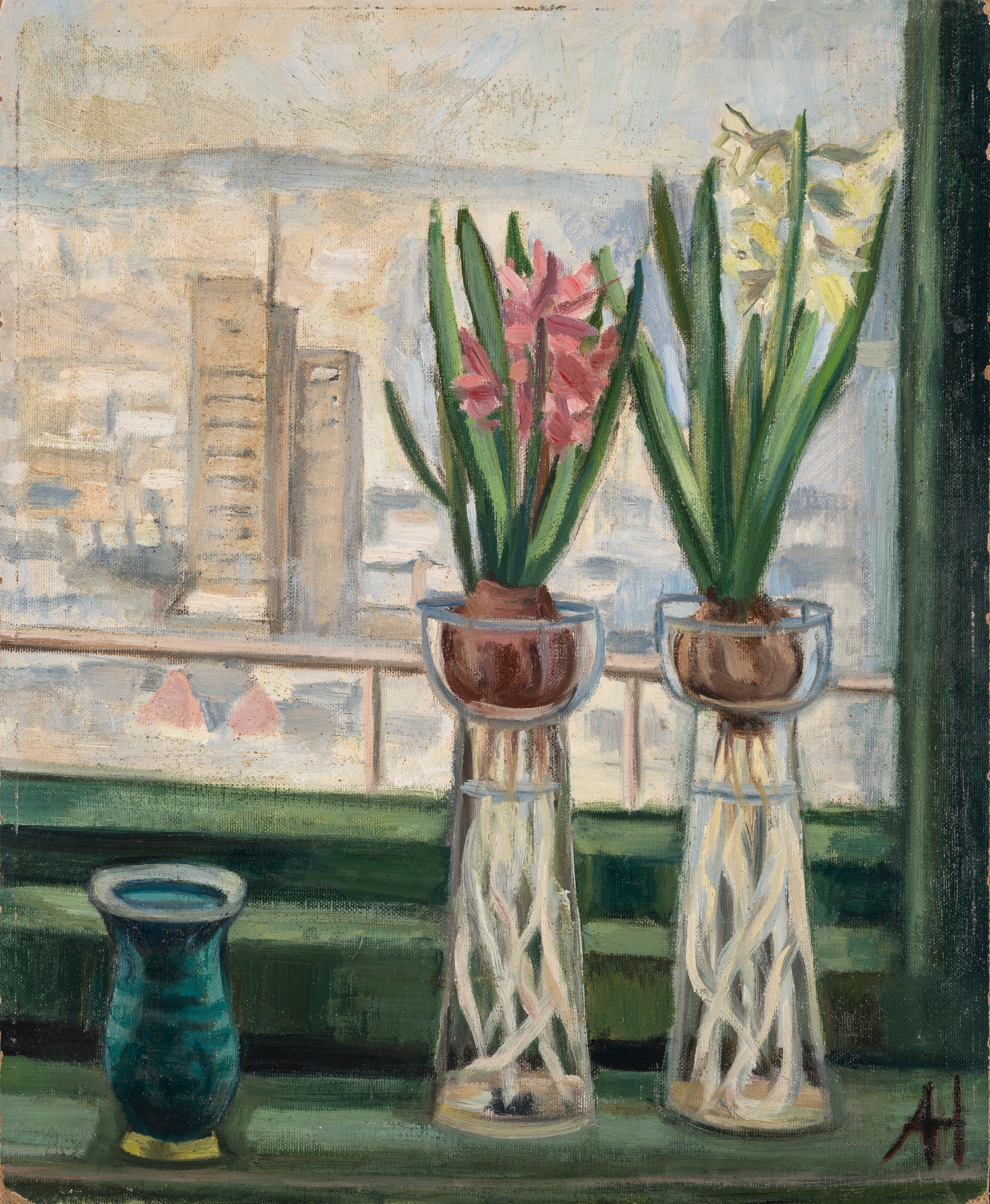 Alice Haarburger, Winterfenster, 1928-1938 (ca.), Öl auf Hartfaserplatte, 53,5 x 43,7 cm
