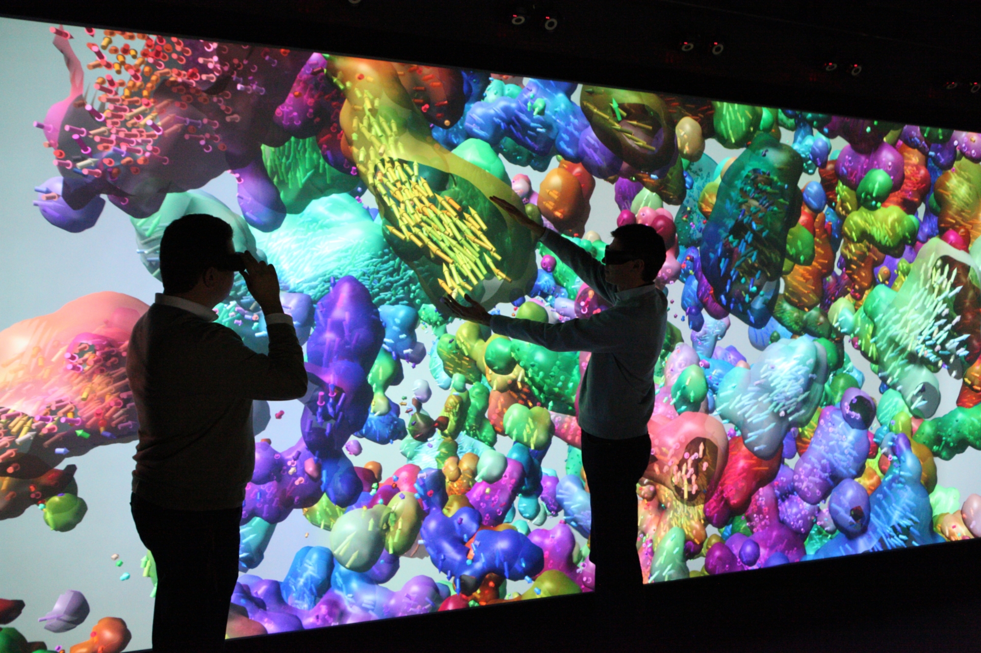 High-resolution projection screen at the Visualization Institute of the University of Stuttgart on which images can be projected in large format in 2D and 3D.