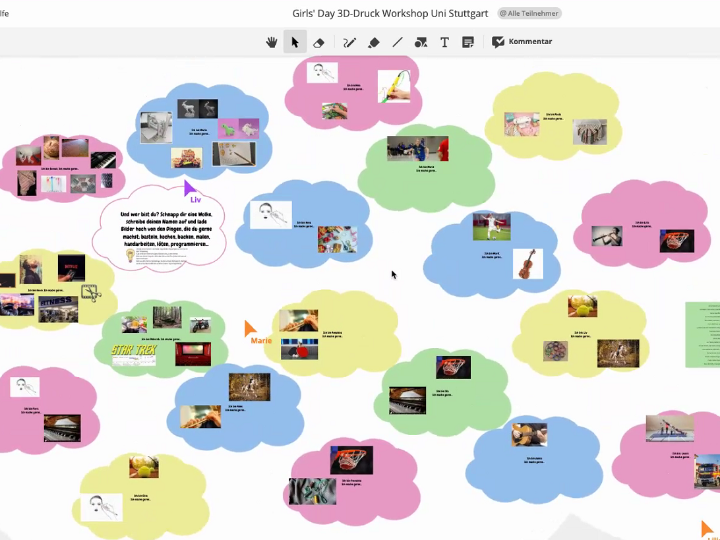 Screenshot des Workshopboards, mit dem die Schülerinnen arbeiten.