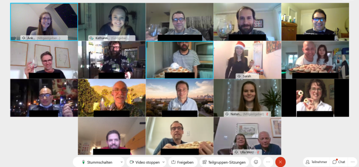 Screenshot of all those taking part in a virtual wine tasting.
