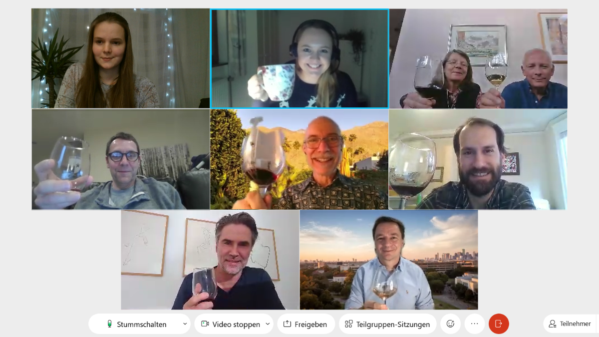 Screenshot of all those taking part in a virtual wine tasting.