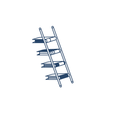 The illustration shows a ladder where the steps are books.